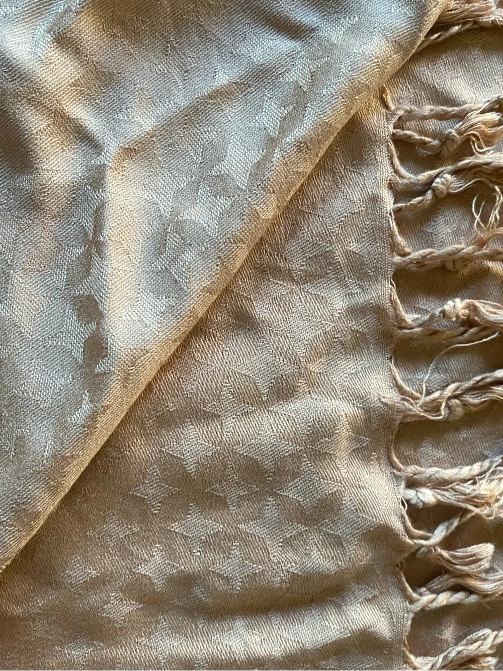 Beige Floral-Embroidered Women's Scarf with Red & Orange Accents‎